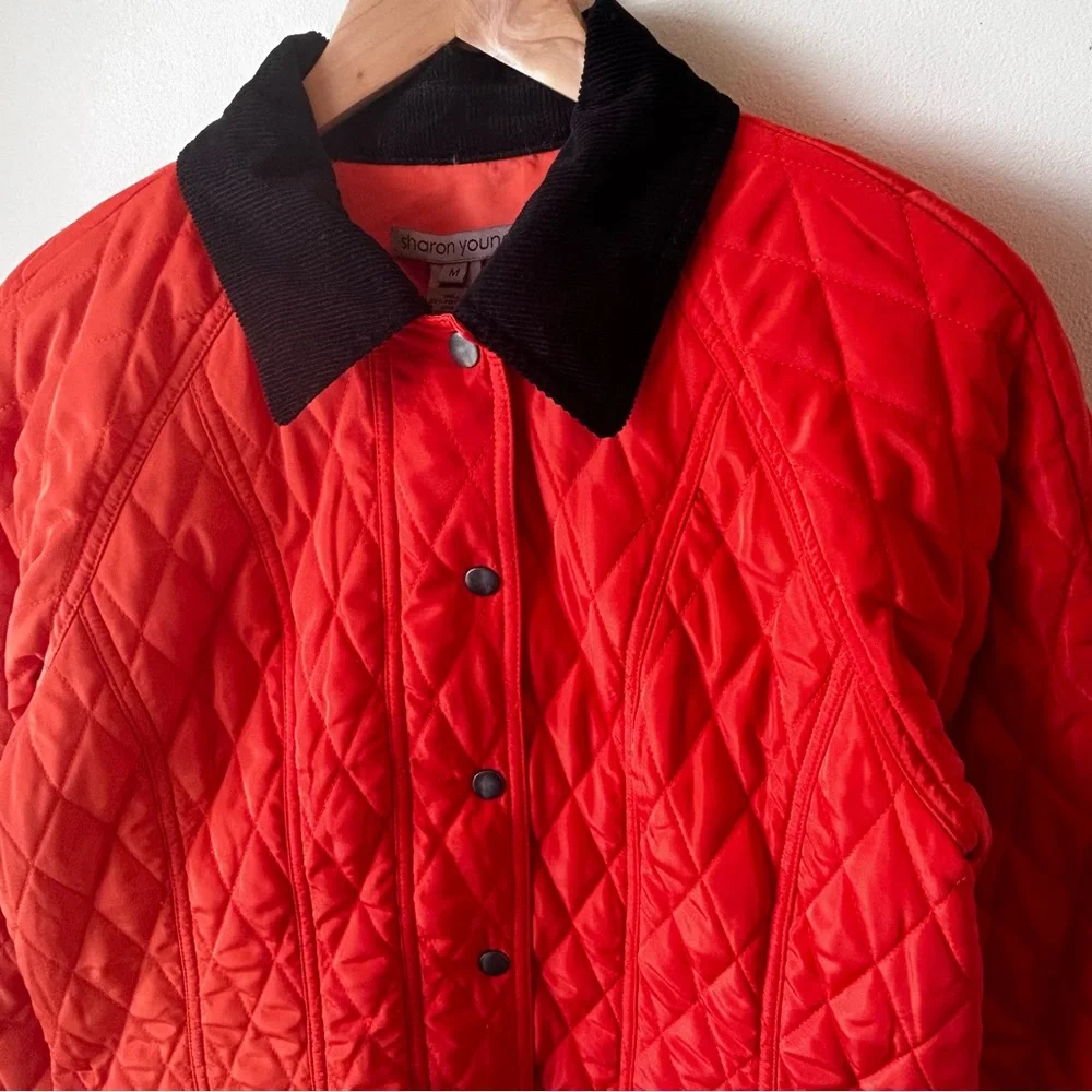 Sharon Young Quilted Classic Preppy Heritage Barn Chore Coat Orange Red Vintage - Picture 12 of 15